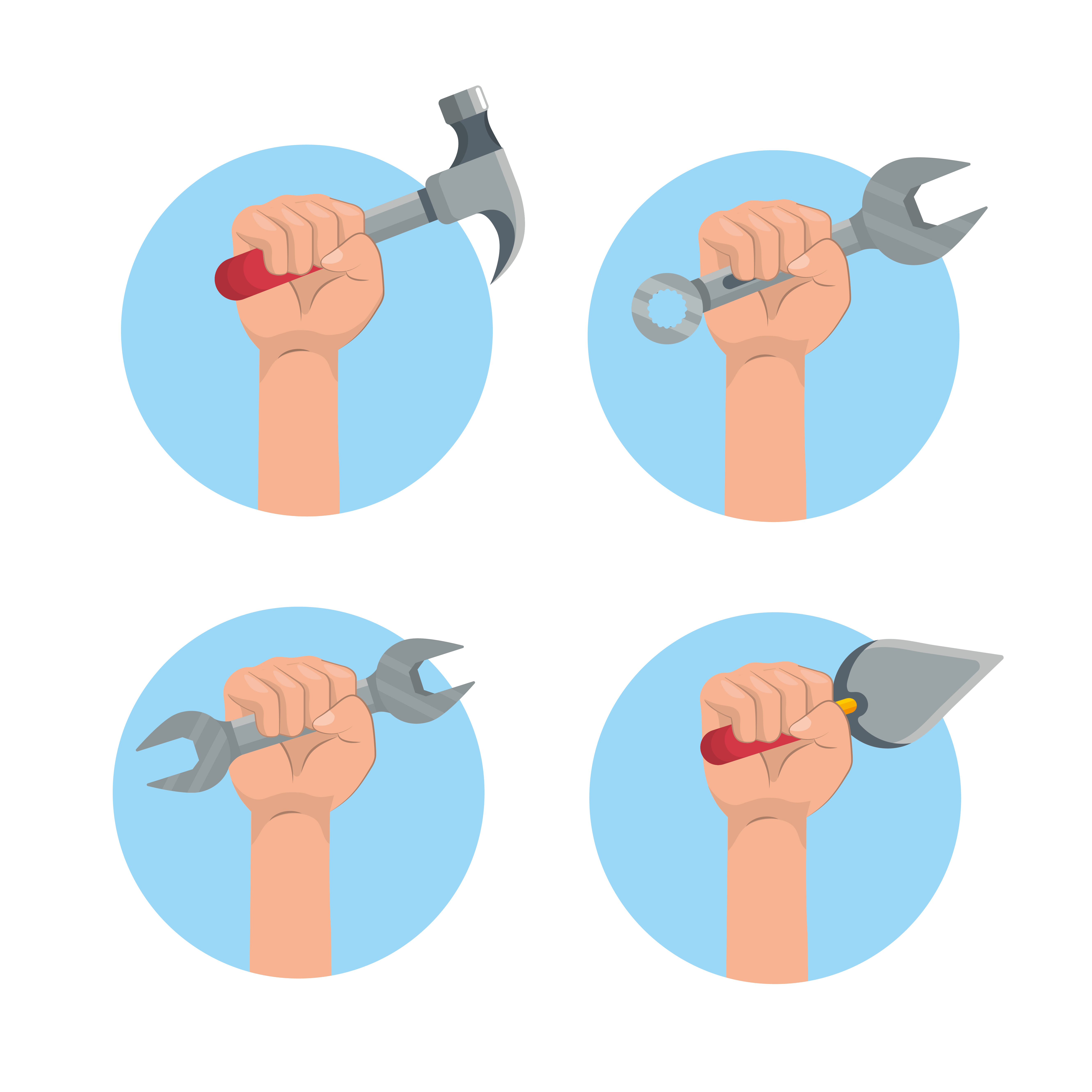 Set of hands holding tools 1337768 Vector Art at Vecteezy