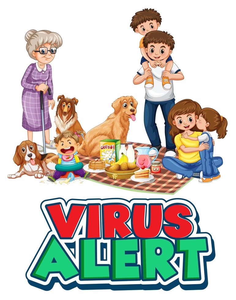 Virus alert lettering with a family vector