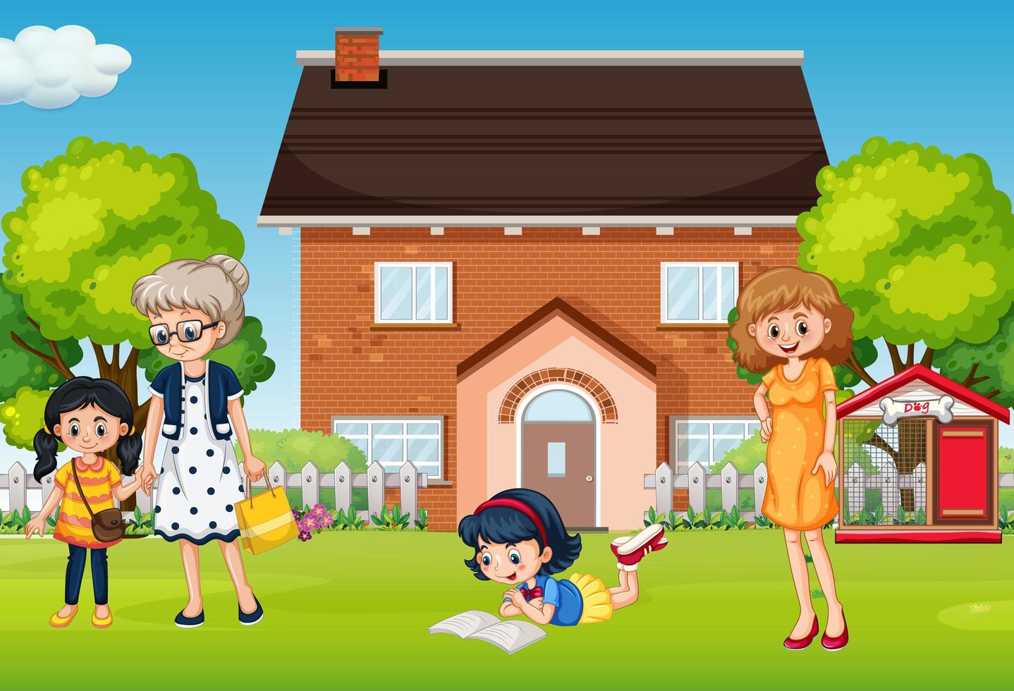 People having fun in the front yard vector