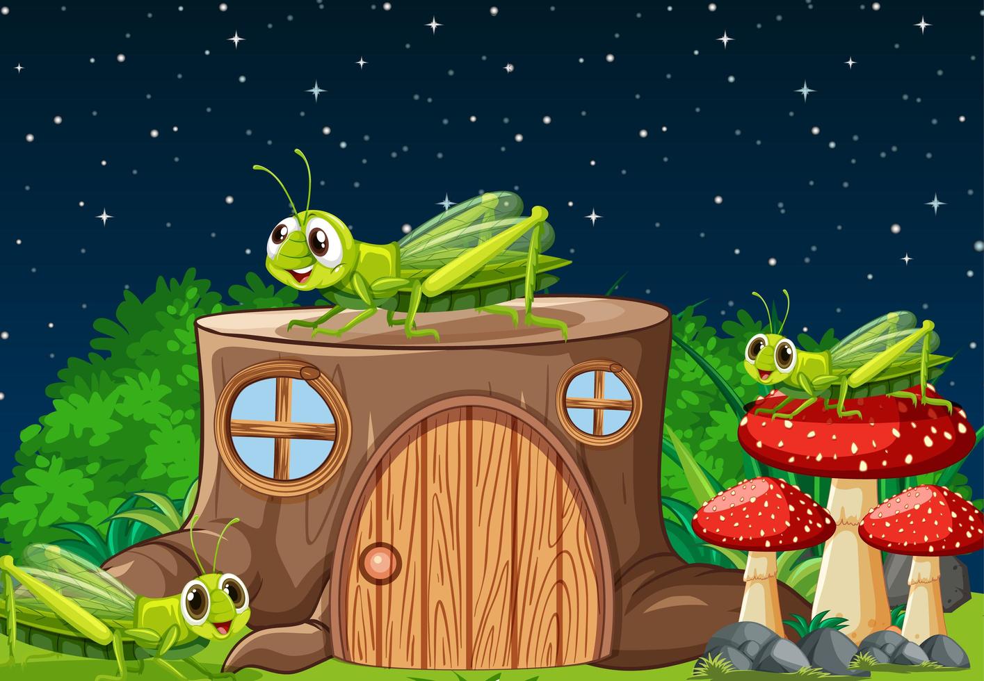 Cartoon crickets living out in the nature vector