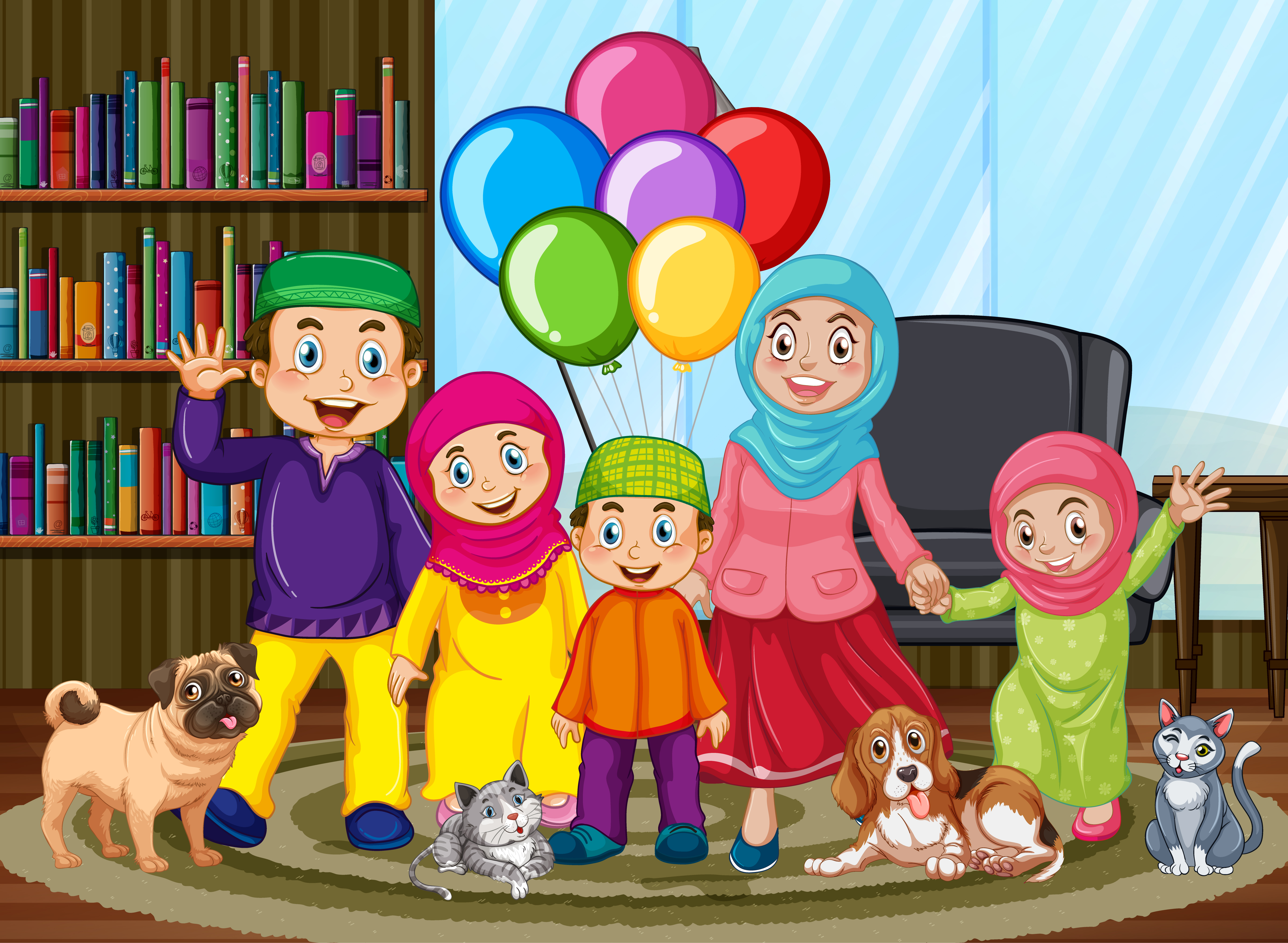 Cartoon Muslim  family  at home Download Free Vectors 