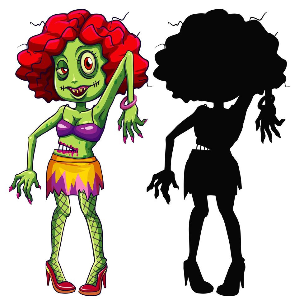 Cartoon zombie lady character set vector