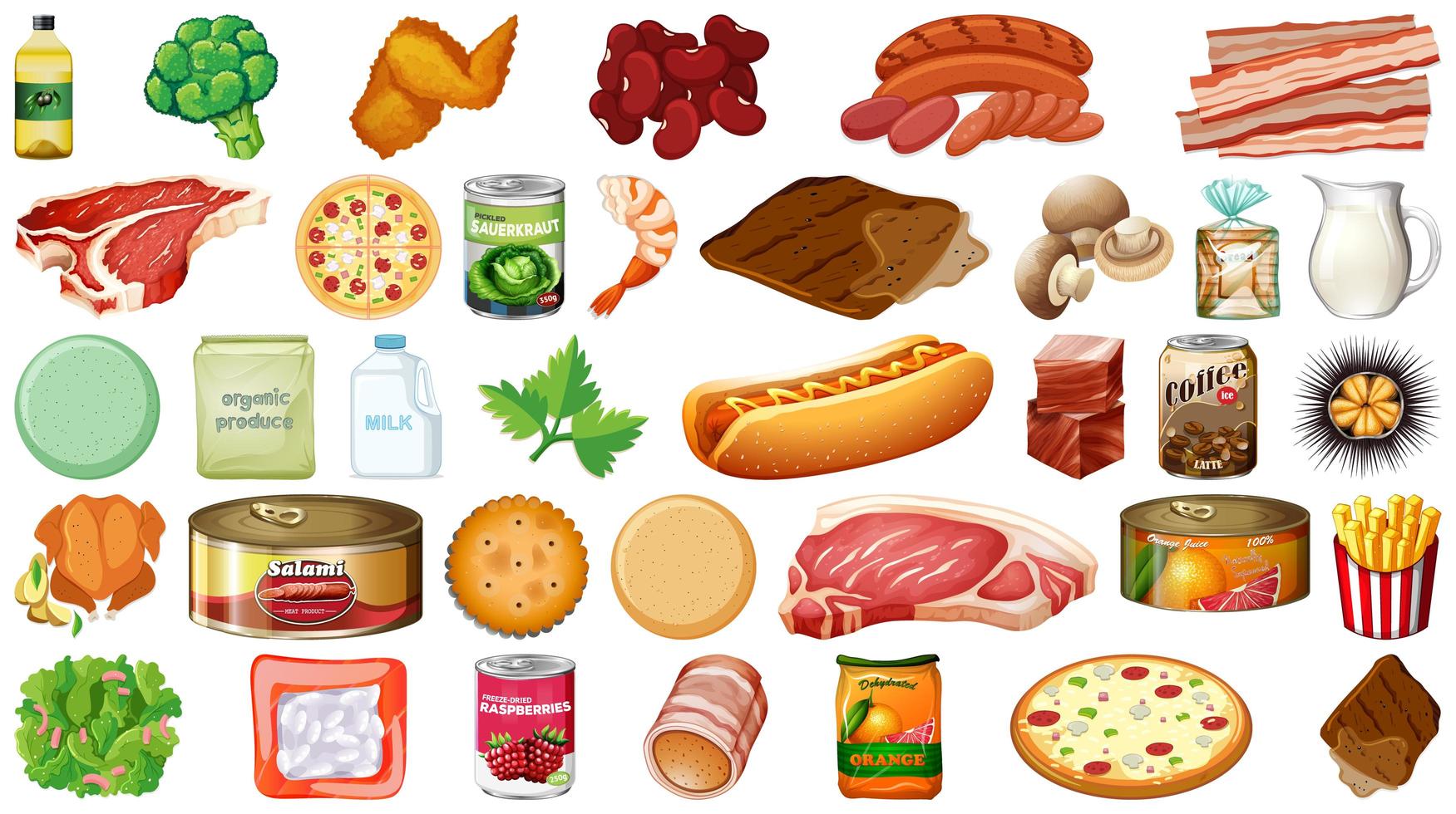 Groceries and produce food set vector