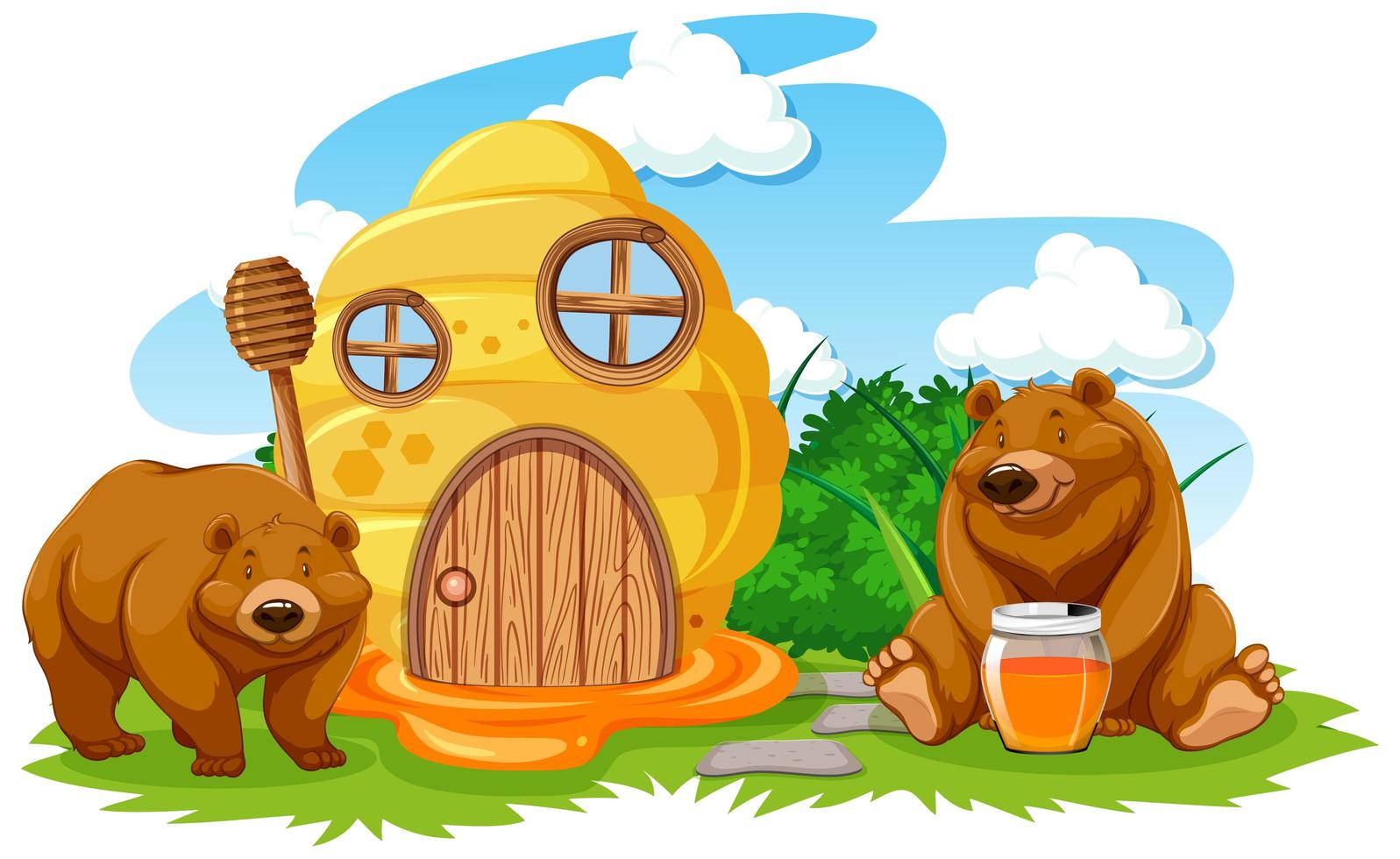 Cartoon honeycomb house with two bears vector