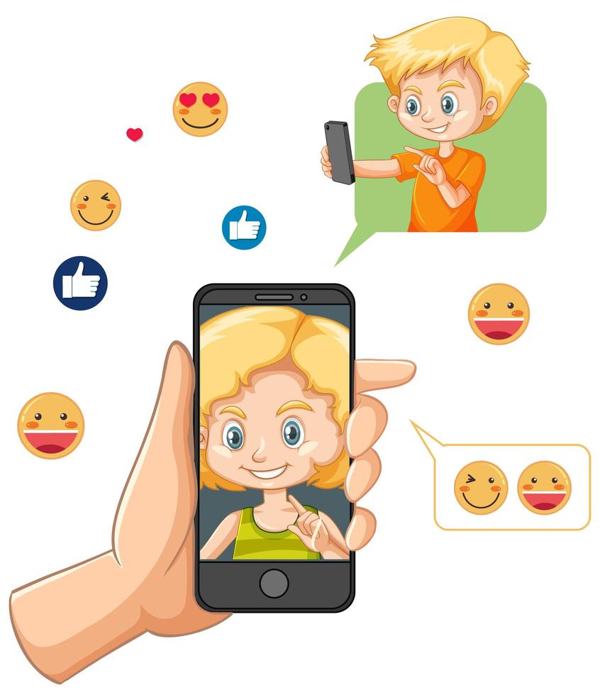 Kids In A Video Call Via Smarthphone Download Free Vectors Clipart Graphics Vector Art