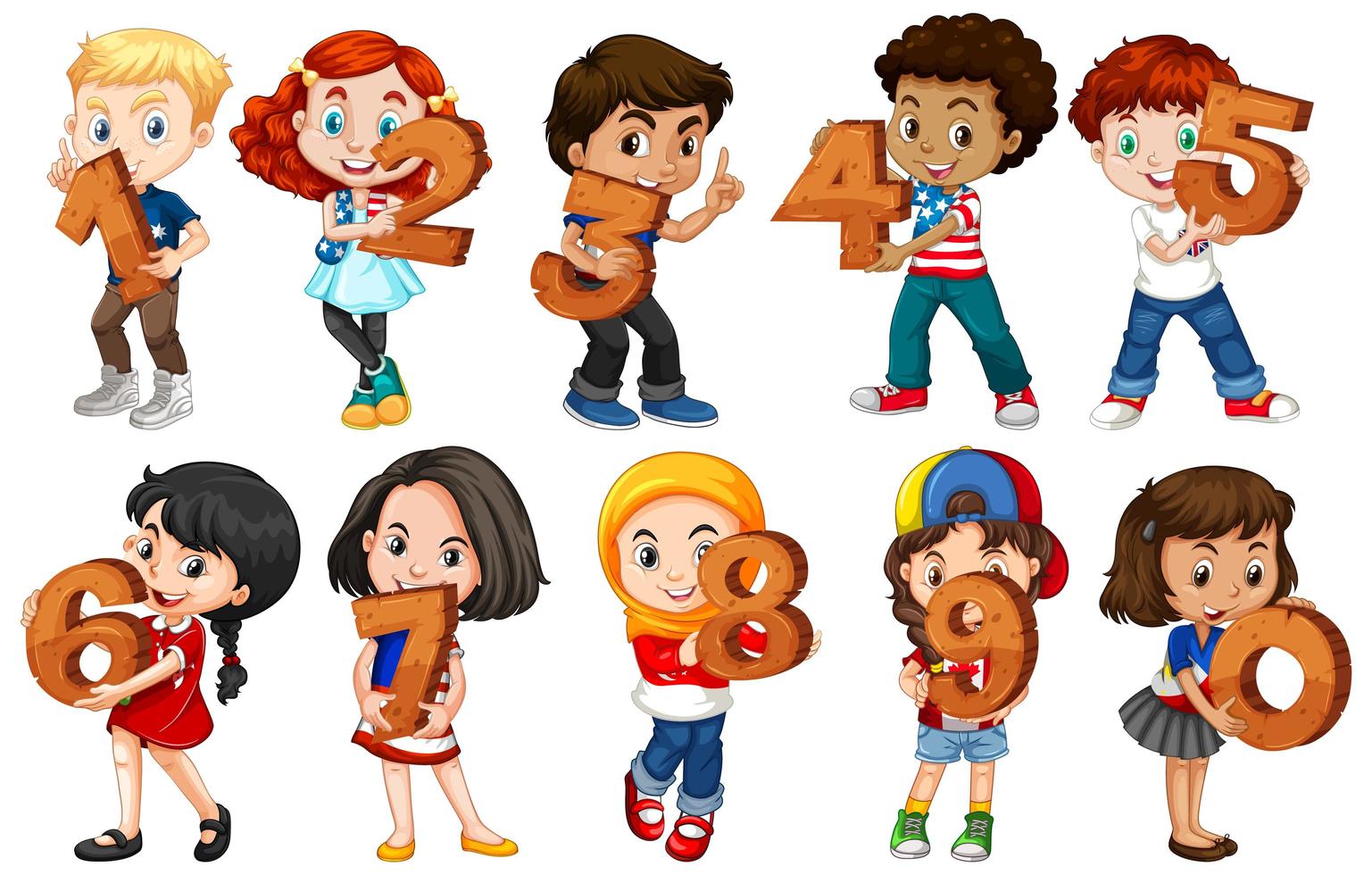 Set of children holding numbers vector