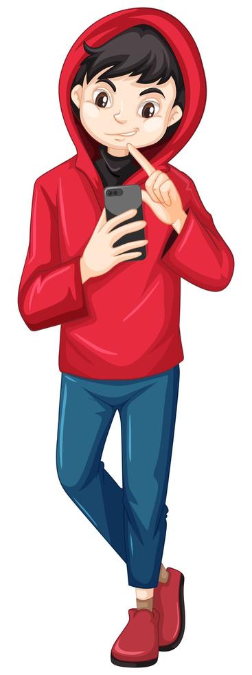 Cartoon boy holding a smartphone vector