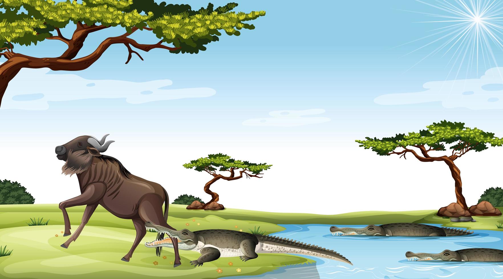 Crocodiles hunting outdoors vector