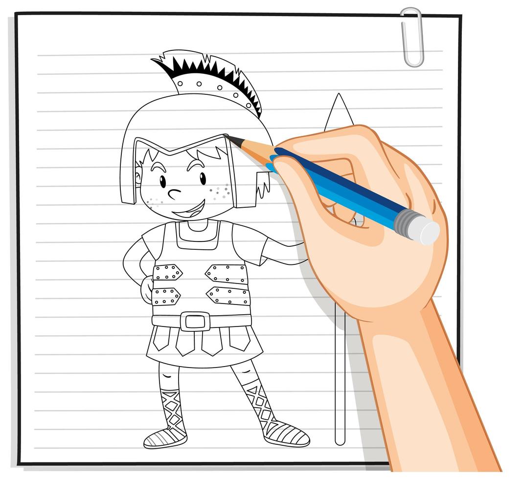 Doodle de un niño disfrazado de guerrero vector