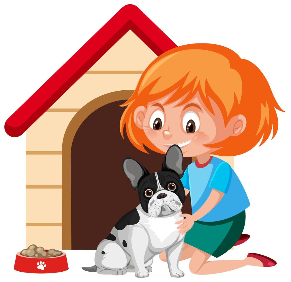 Girl petting a cute dog vector