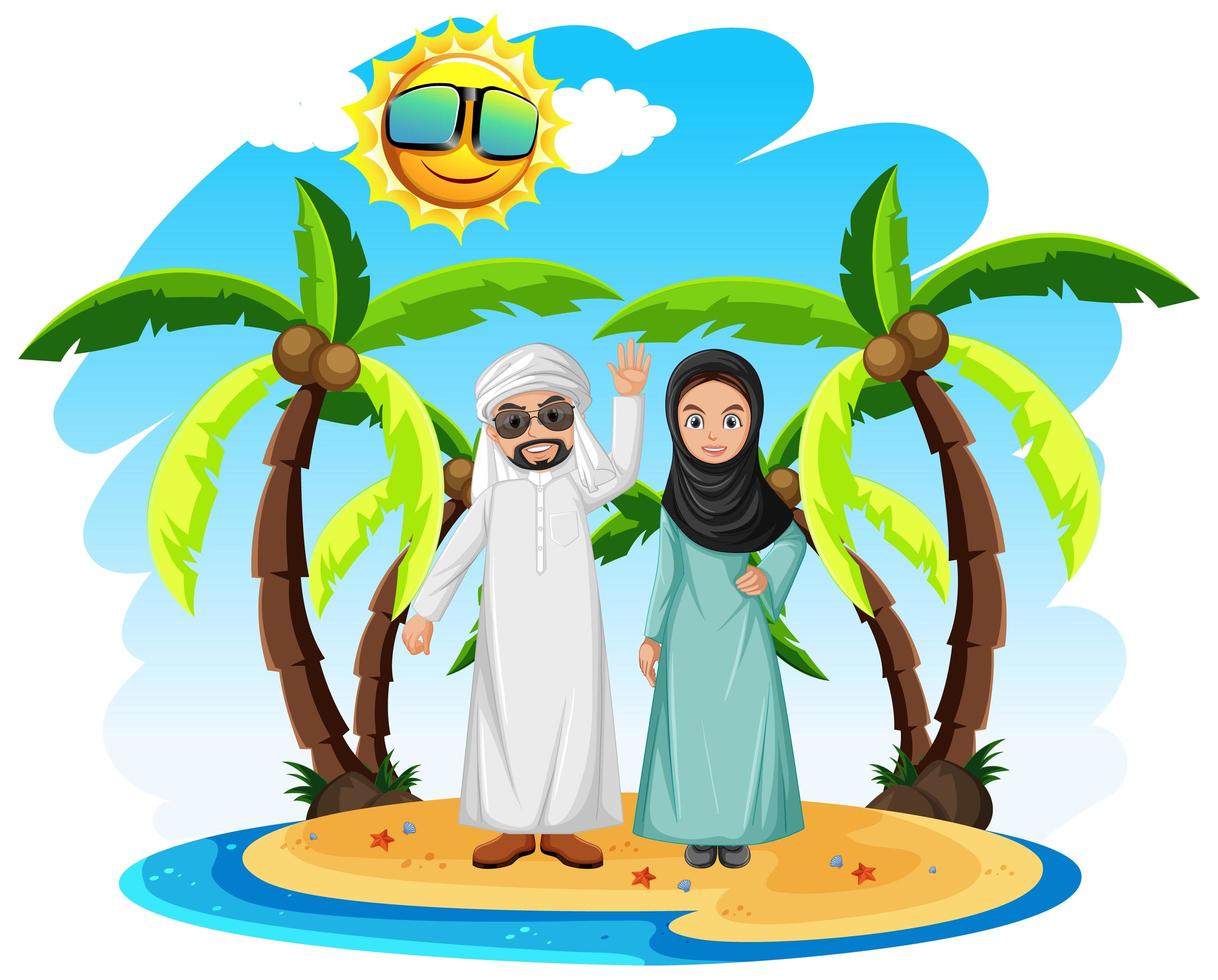 Middle eastern couple on vacation vector