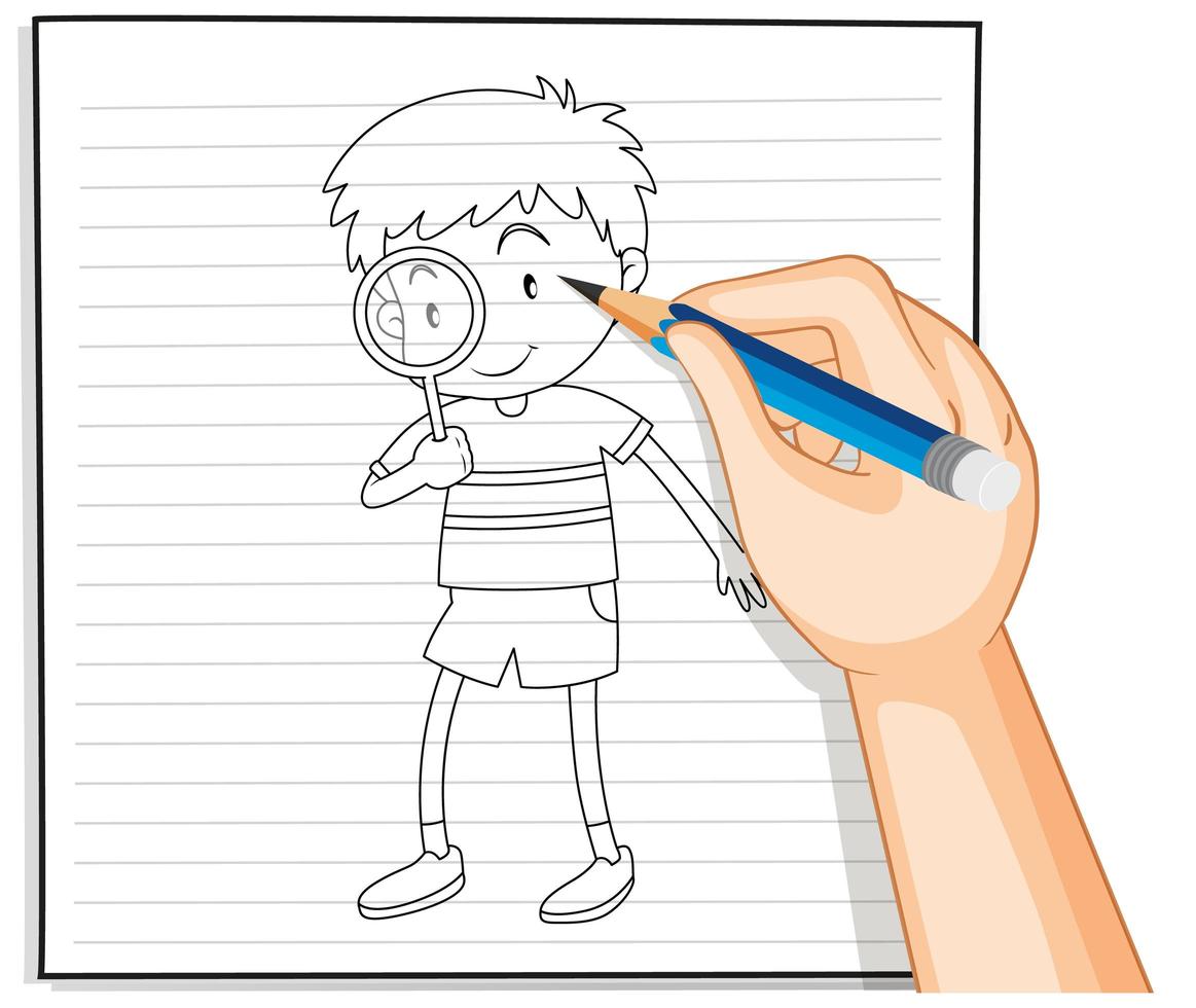 doodle de un niño con una lupa vector