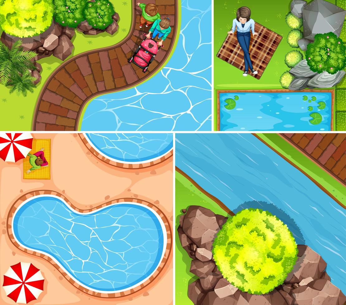 Set of top view scenes vector