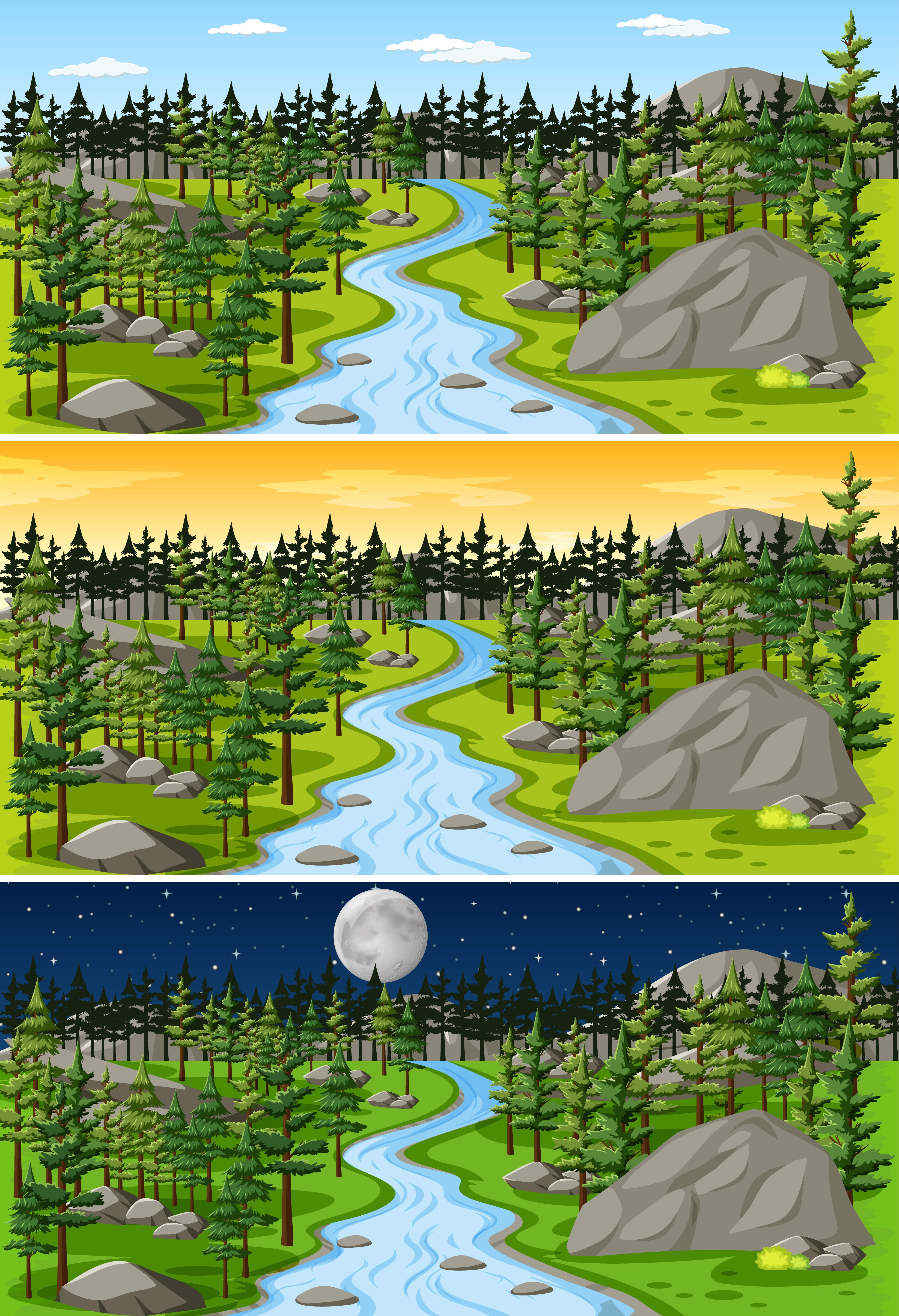 Nature Landscape At Different Times Of The Day 1337889 Vector Art At Vecteezy