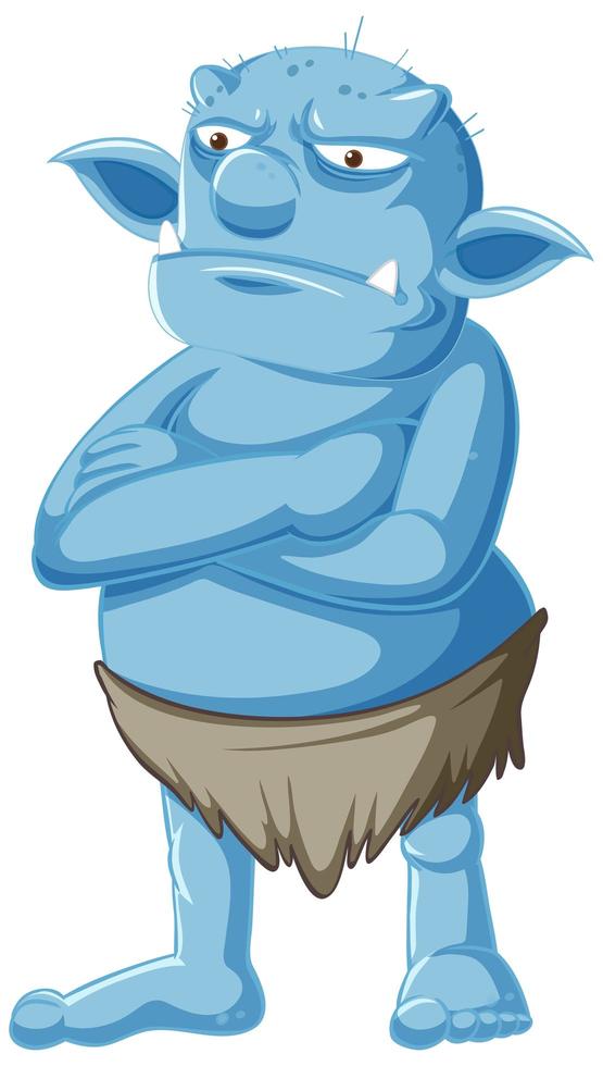 Blue grumpy goblin character standing vector