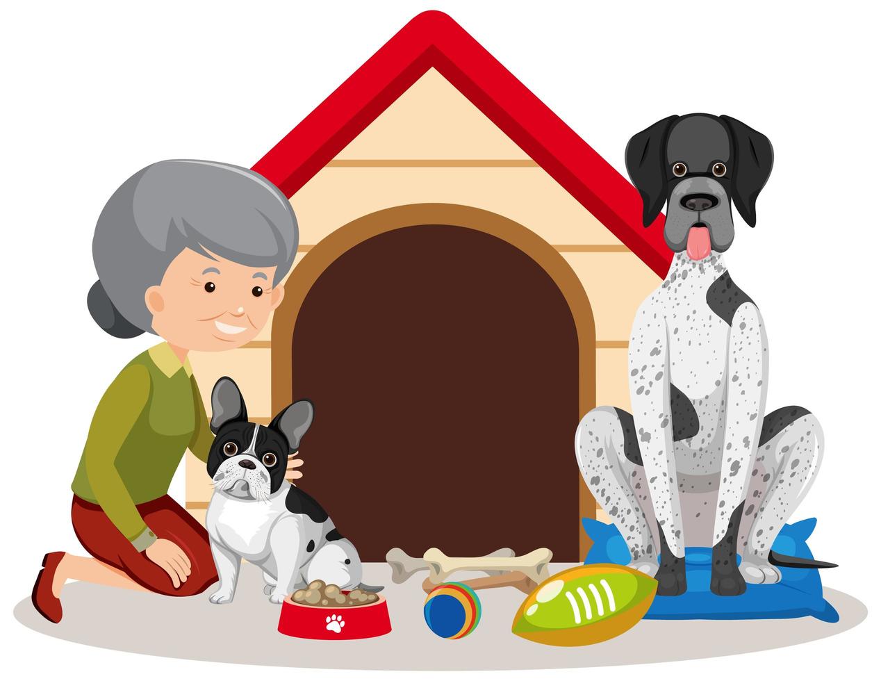 Old woman with two dogs vector