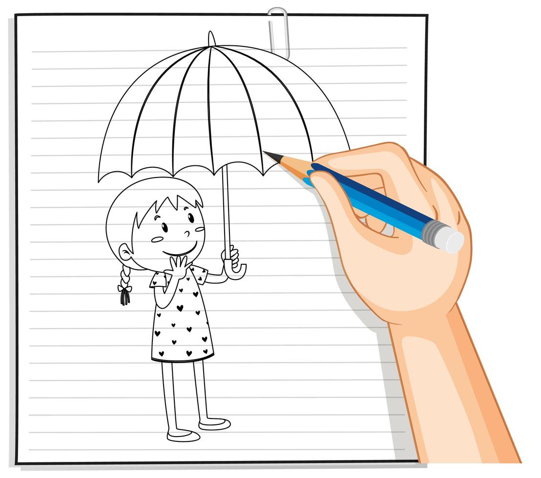 Doodle of a girl holding an umbrella vector