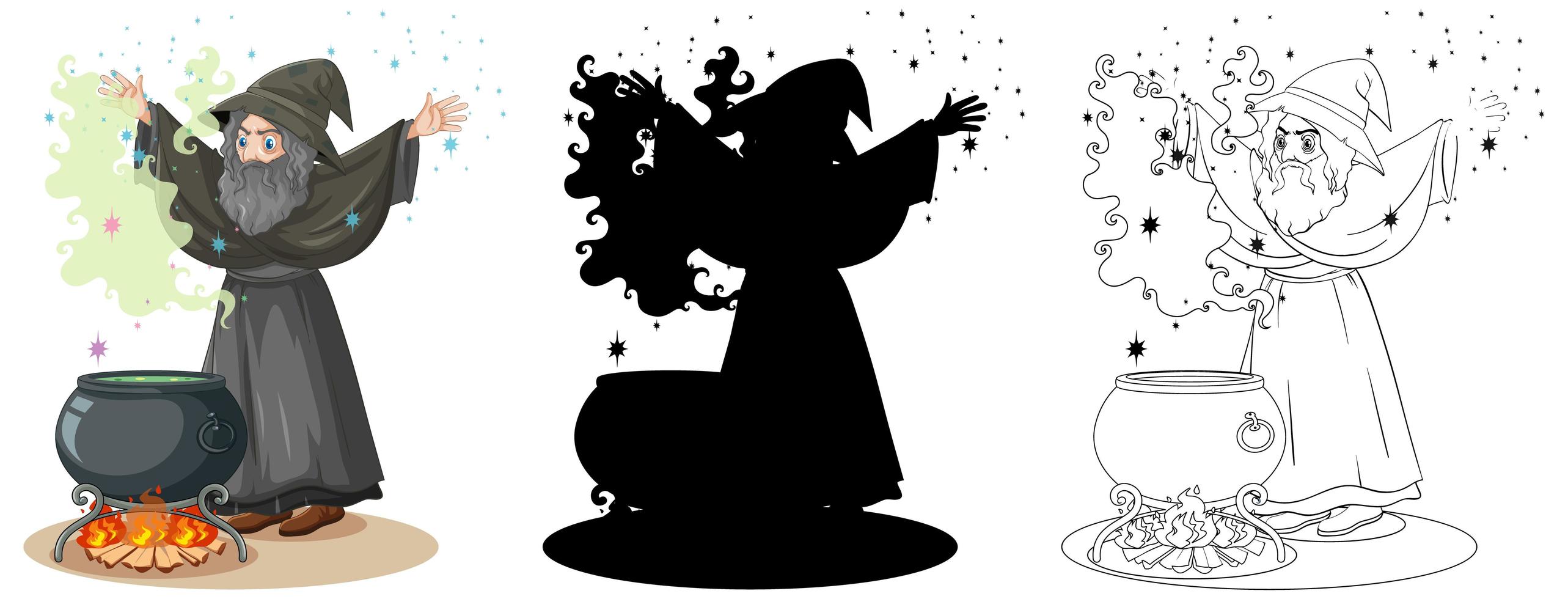 Wizard with cauldron design set vector