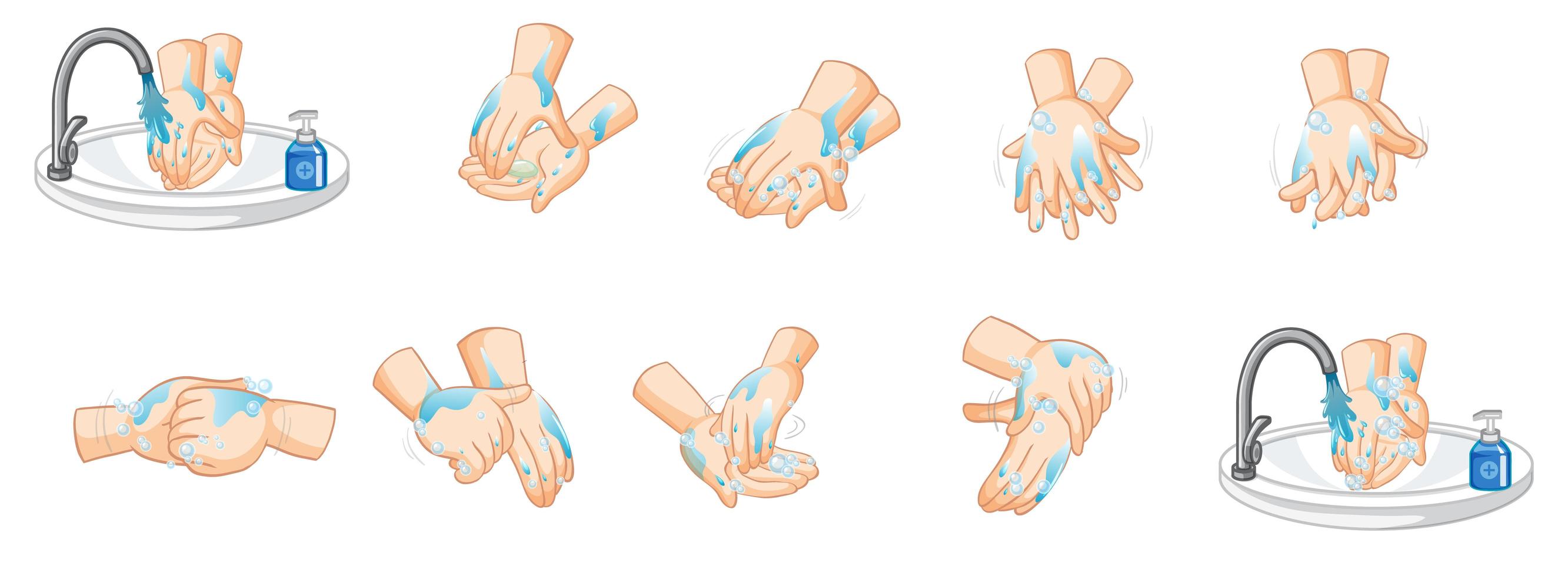 Washing hands design set vector