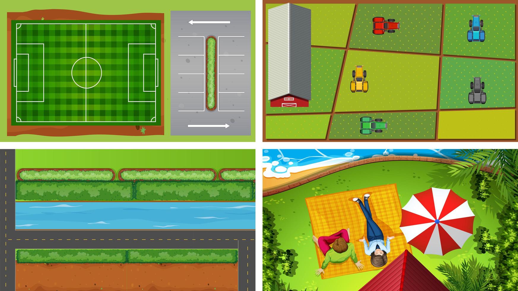 Set of grassy aerial landscape scenes vector