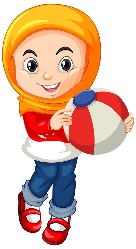 Muslim girl holding a ball vector