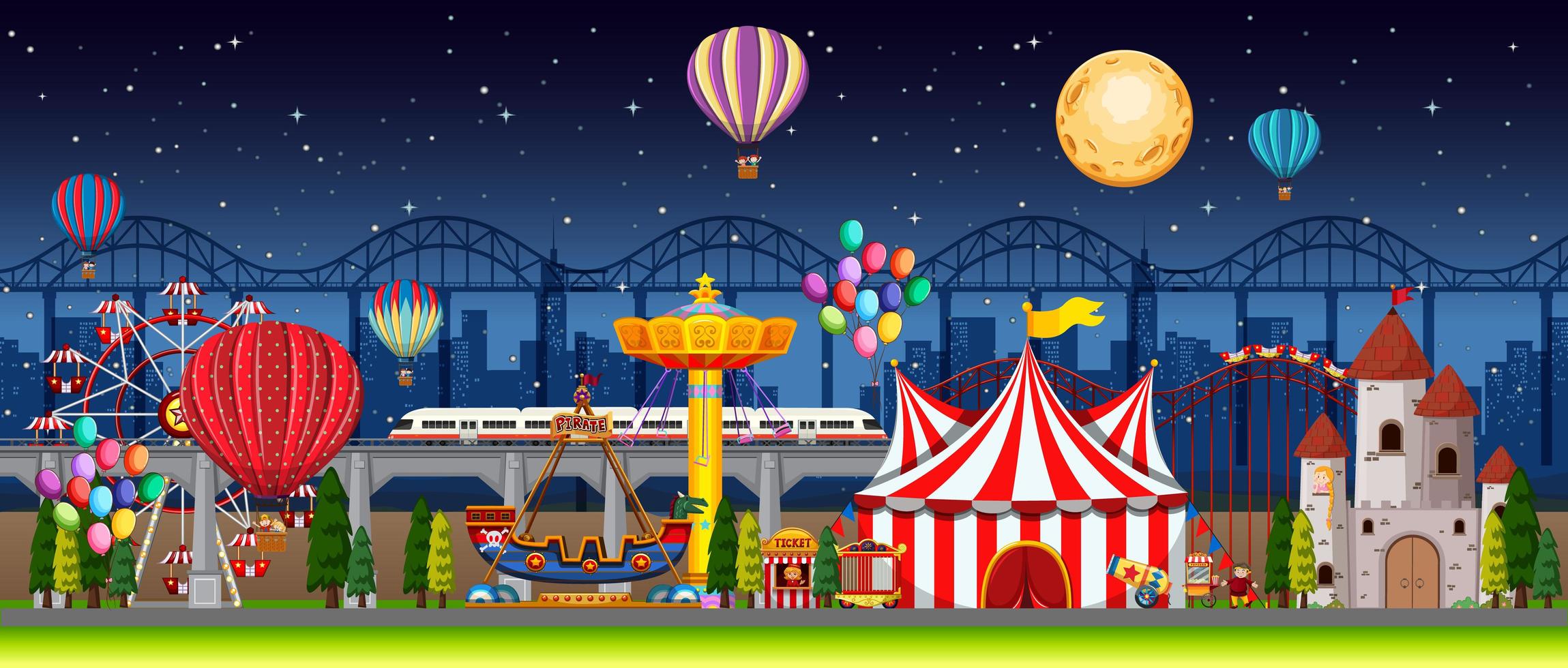 Amusement park festival night scene vector