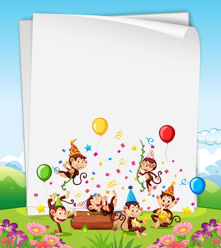 Monkeys partying card or banner template vector