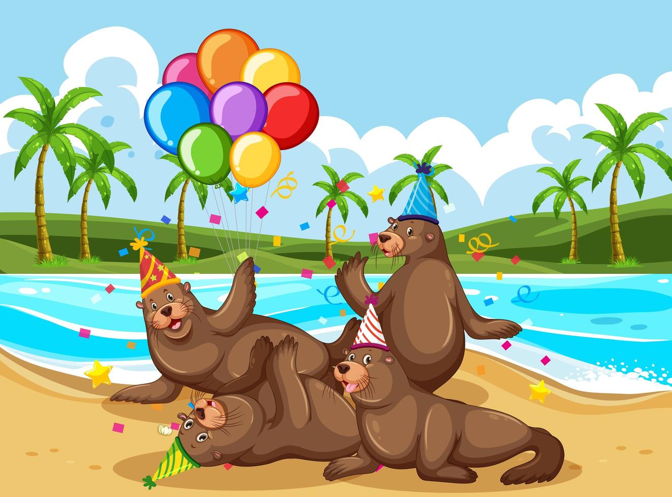 Seals partying outdoors vector