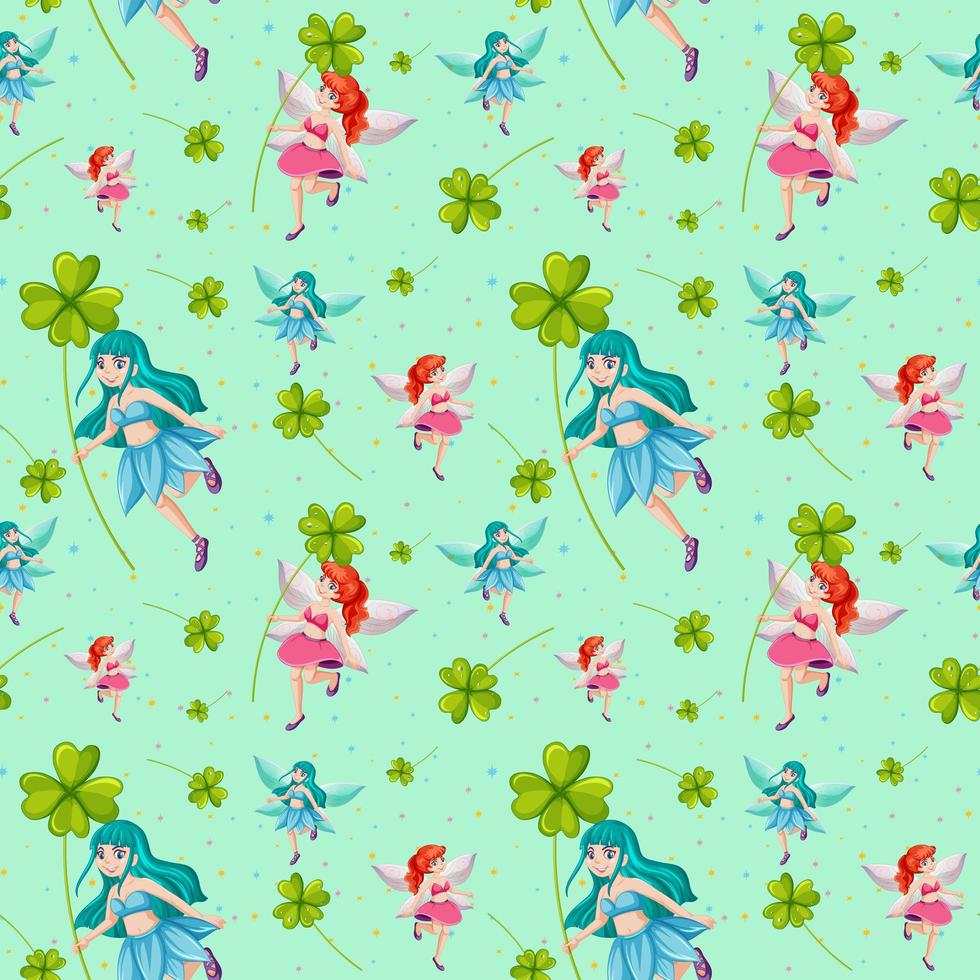 Fairies and clovers seamless pattern background vector