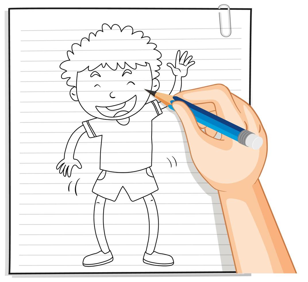 doodle de un niño saludando vector