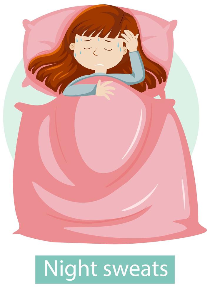 Girl having night sweats symptoms vector