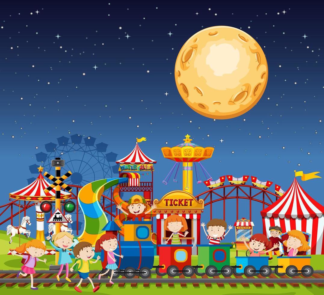 Amusement park at night  vector