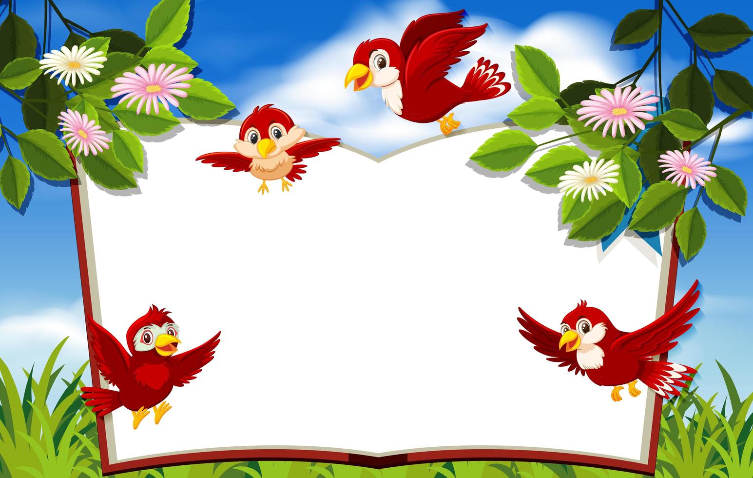 Happy birds with blank banner template vector