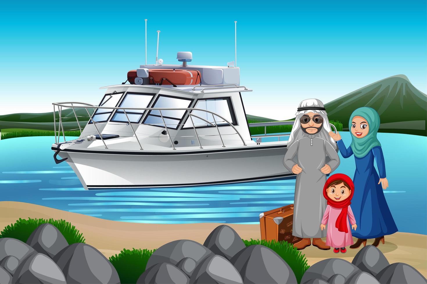 Middle Eastern family on vacation vector