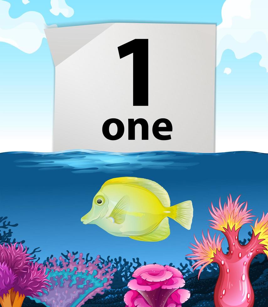 Number one and one fish swimming underwater vector