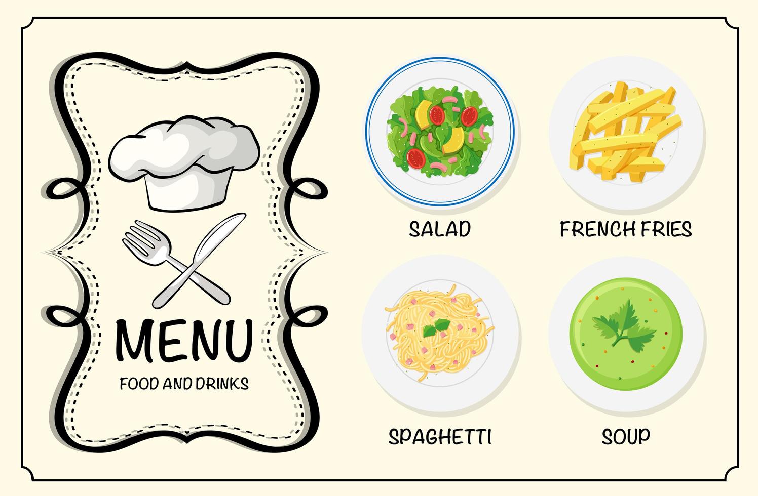 diferentes platos en el menú del restaurante. vector