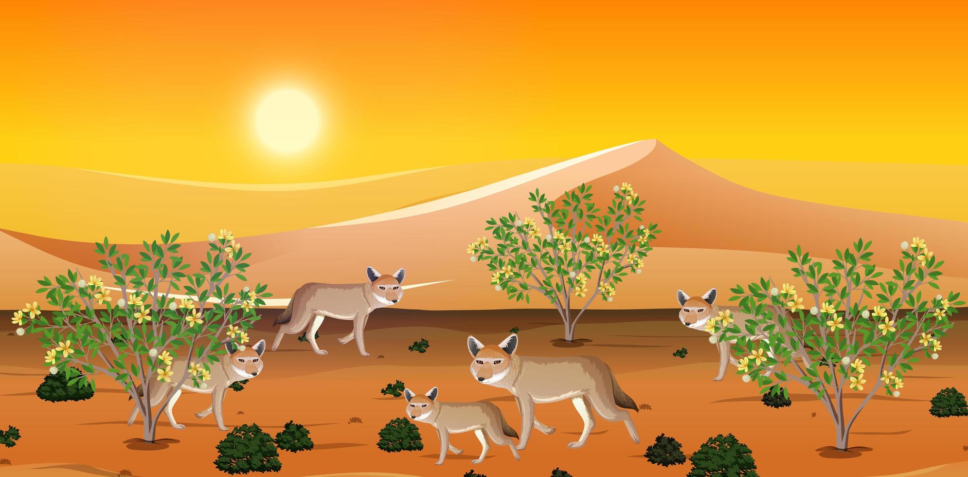 Desert landscape background with coyotes vector