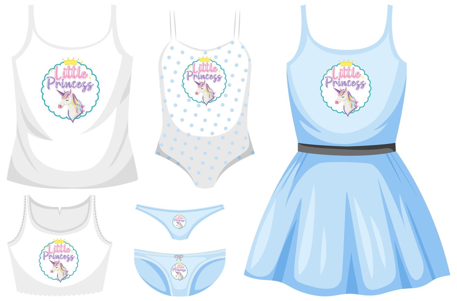Girl outfit set with unicorn vector