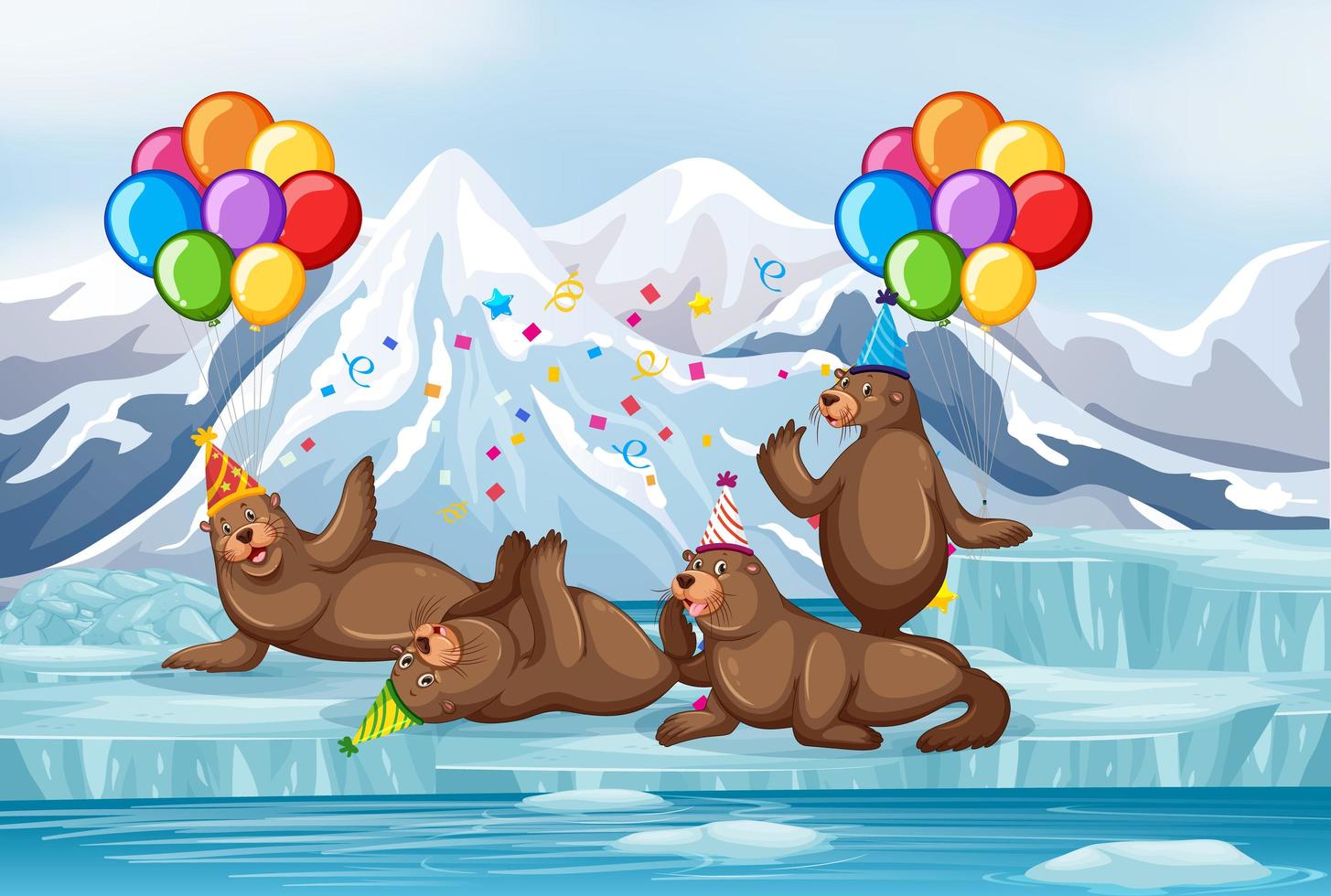 Seals partying outdoors vector