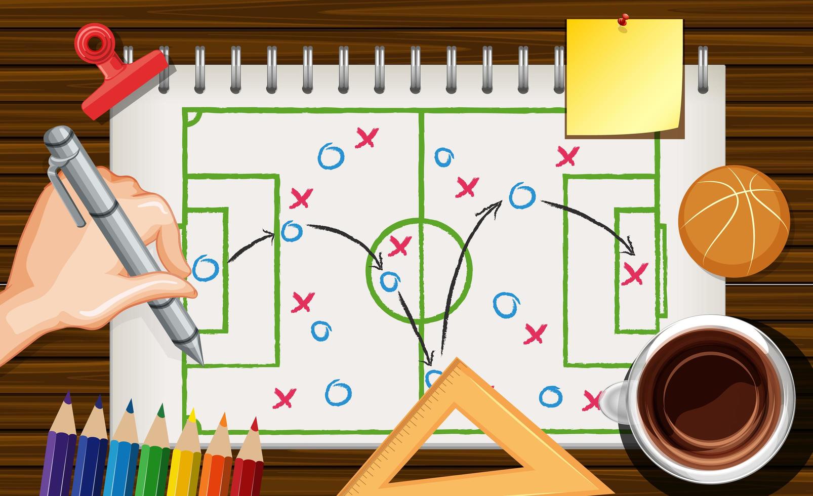 Hand writing basketball game tactics vector