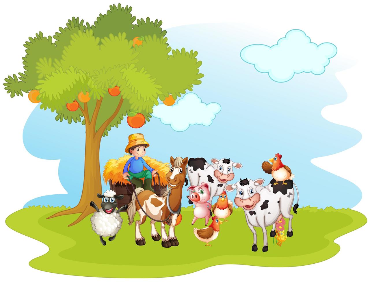 hombre con animales de granja vector