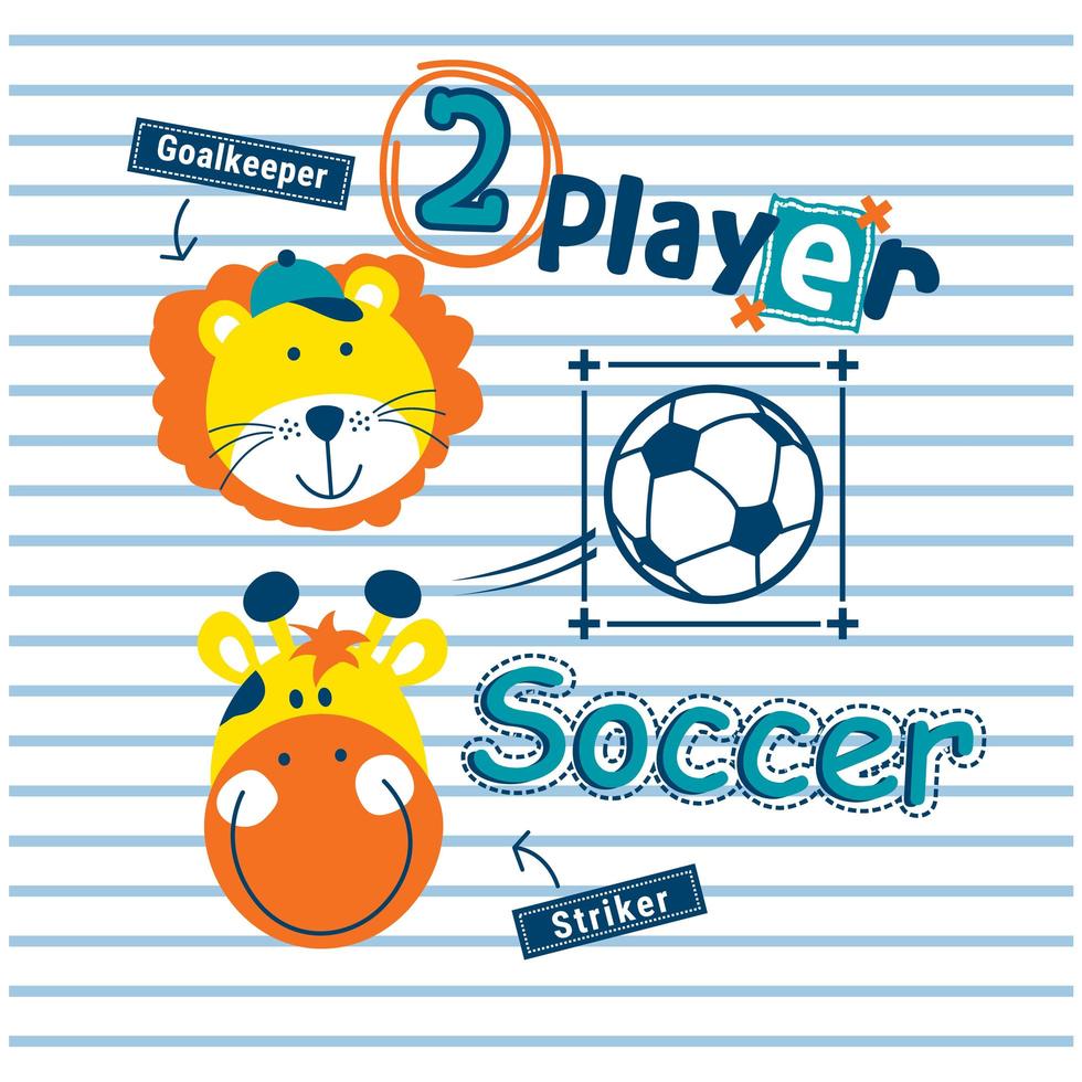 Lion and giraffe playing soccer design vector