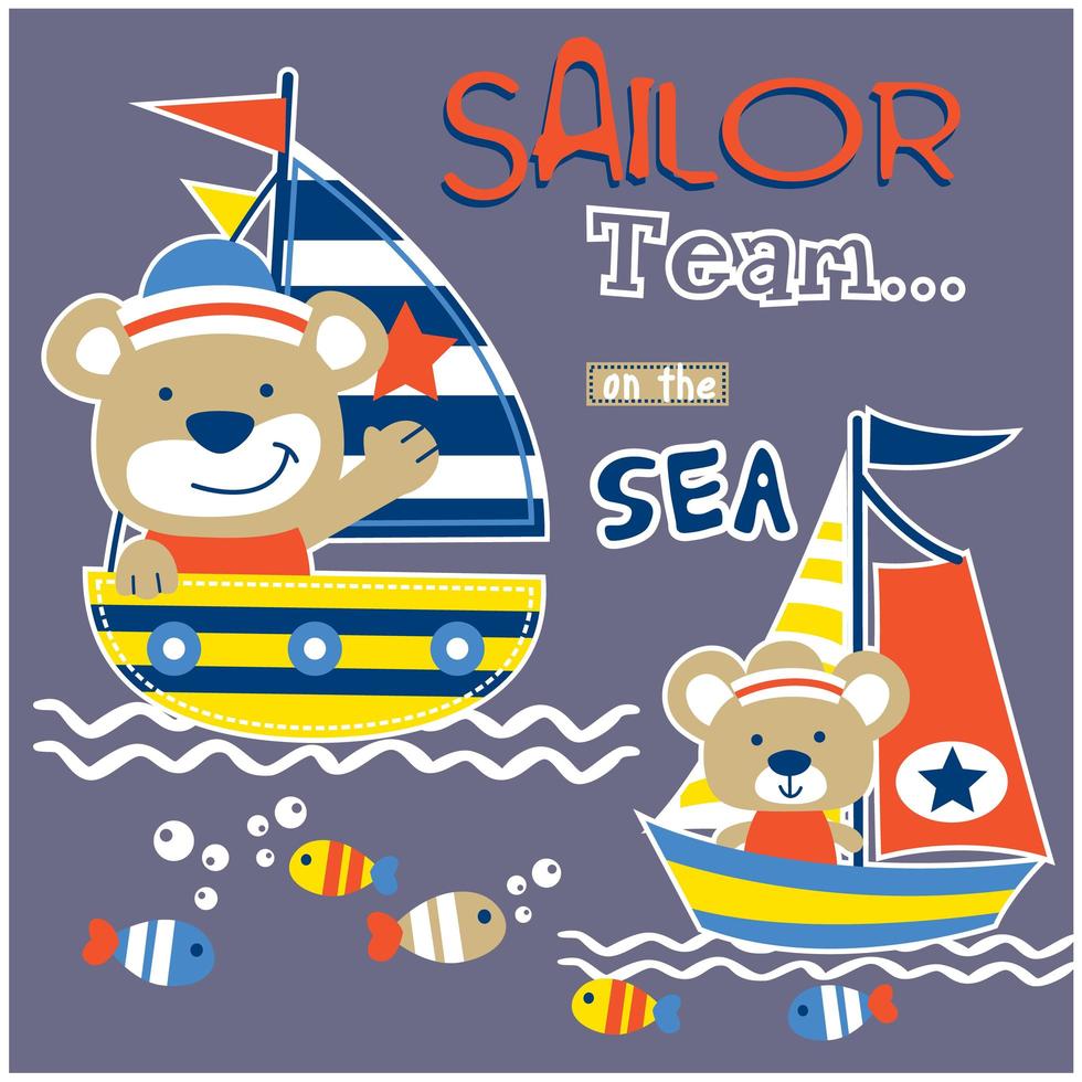 Cute bears sailing vector