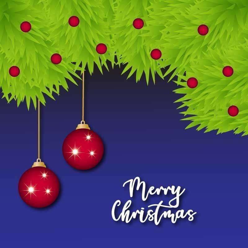 Merry Christmas Red Baubles on Blue vector