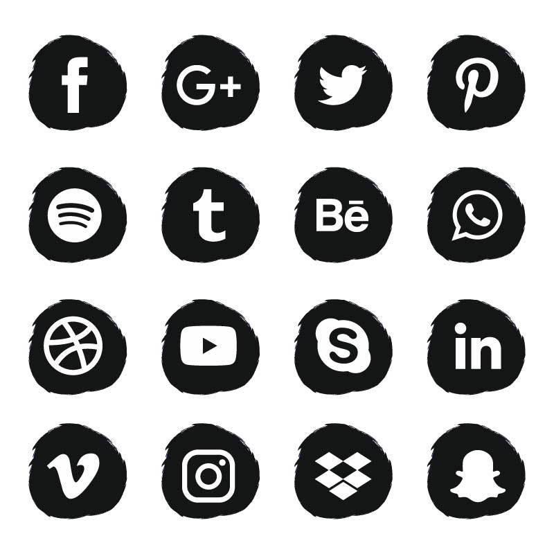 Black Rough Social Media Icons vector