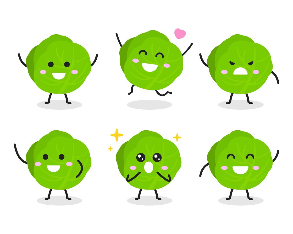 Collection of cute cabbage character in various poses  vector