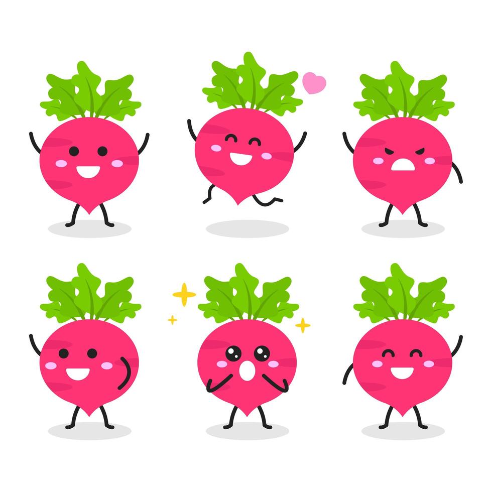 Collection of cute radish character in various poses vector