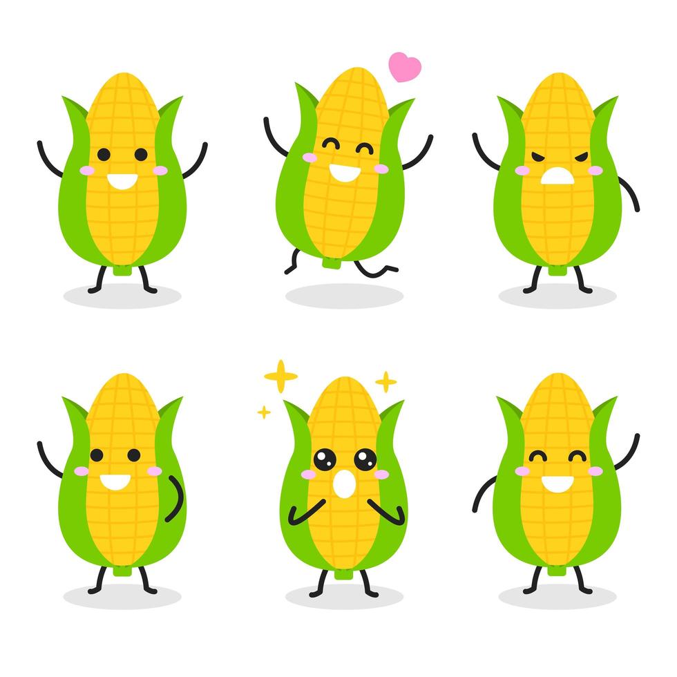 Collection of cute corn character in various poses  vector