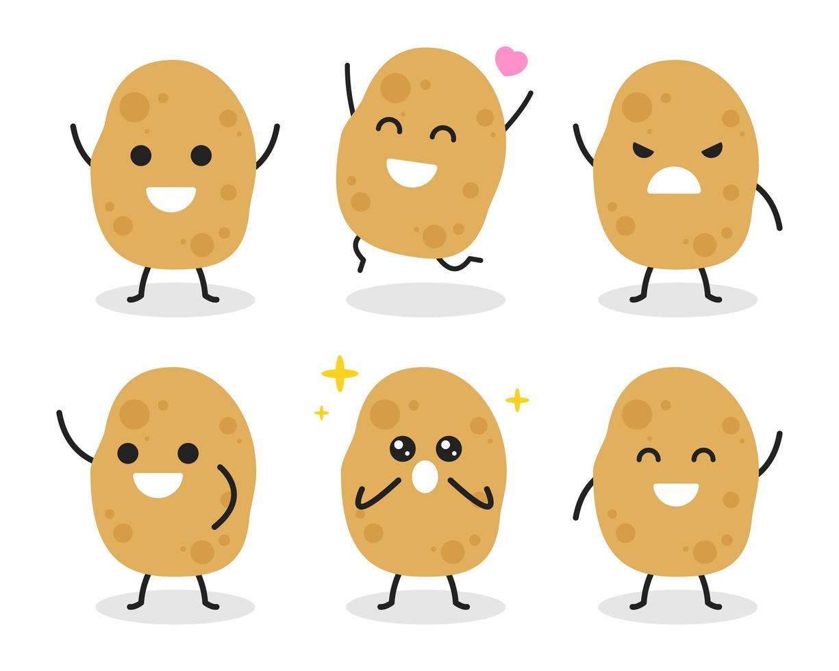 Collection of cute potato character in various poses vector