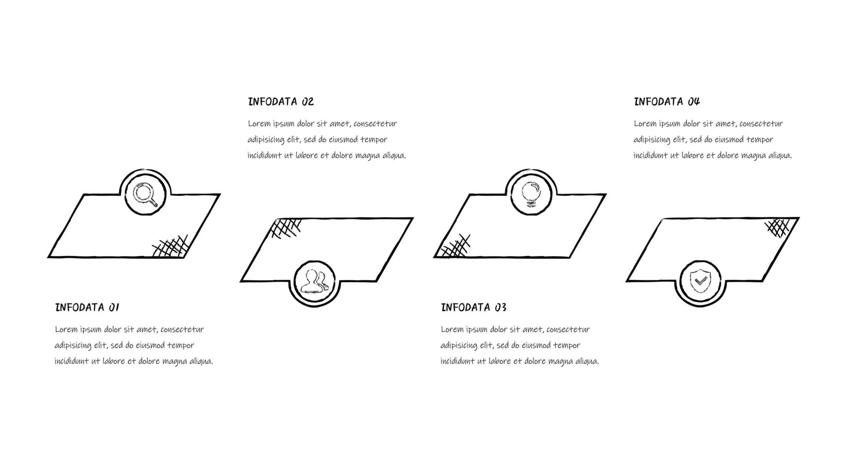 boceto en blanco y negro infografía de cuatro pasos vector